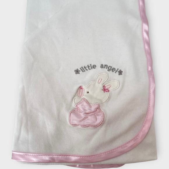 Bon Bebe Other - Vintage Bon Bebe Pink Satin Bunny Rabbit Little Angel 100% Cotton Baby Blanket